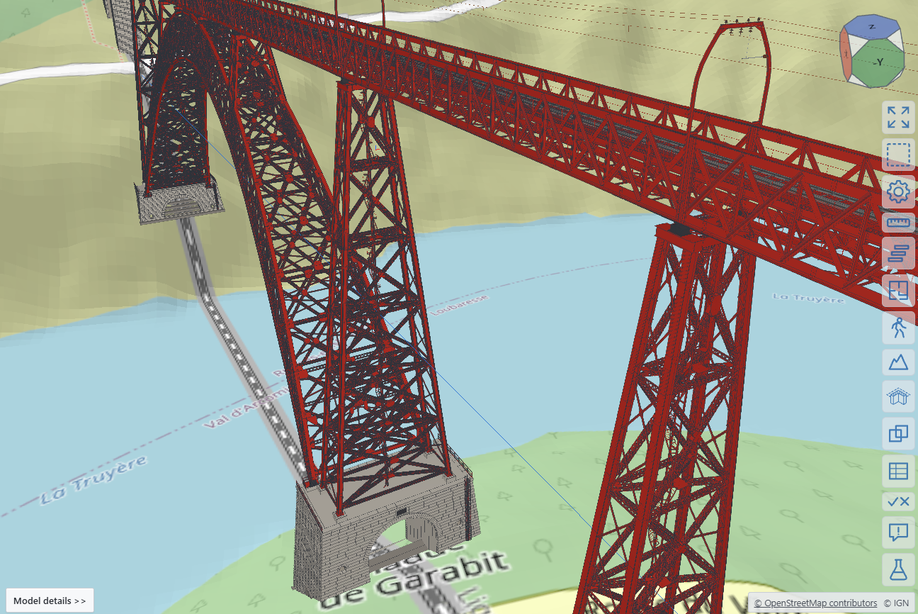 The arch springing beside pier 4, the lattice deck and the overhead line